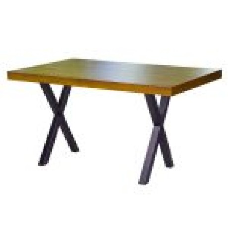 Rectangular Top Veneer Interconnected Cross Metal Leg Restaurant Cafe Hotel Table