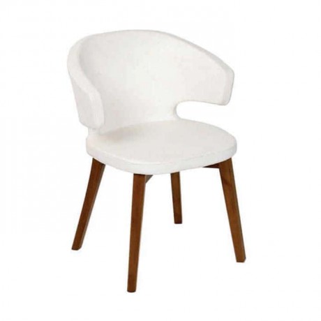 Beyaz Derili Ceviz Renk Boyalı Poliüretan Sandalye 