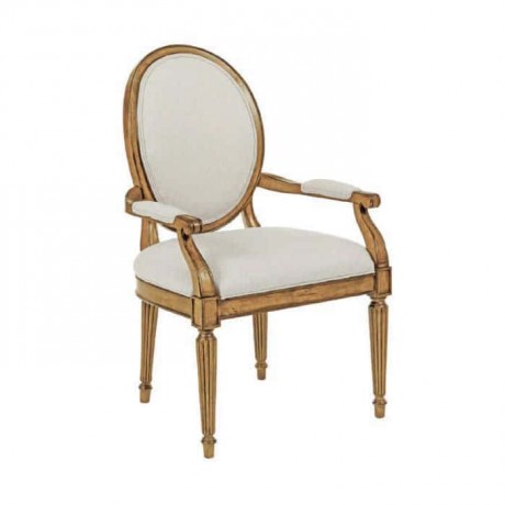 White Fabric Upholstered Turned Armchair