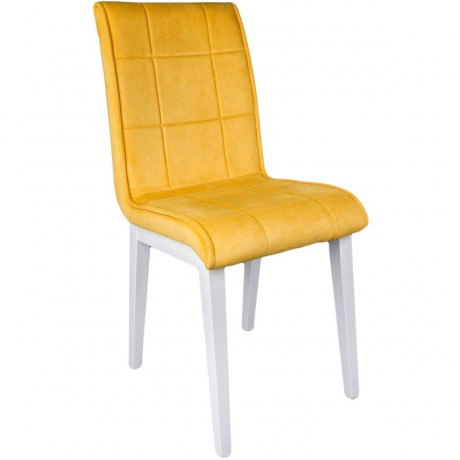 Sarı Monopetli Beyaz Ahşap Ayaklı Sandalye