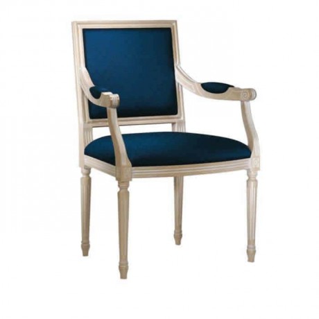 Navy Blue Fabric White Lacquered Decorated Classic Chair