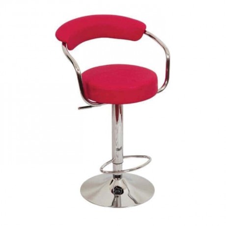 Kırmızı Deri Döşemeli Metal Ayaklı Bar Sandalyesi