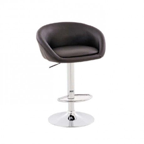 Black Leather Upholstered Bar Chair with Chrome Legs