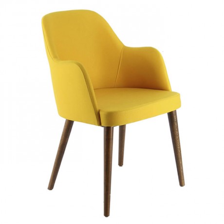Torna Retro Ayaklı Sarı Kumaş Döşemeli Cafe Sandalyesi