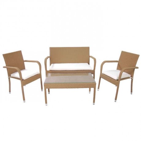 Rattan Beige Arm Chair with  Coffee Table
