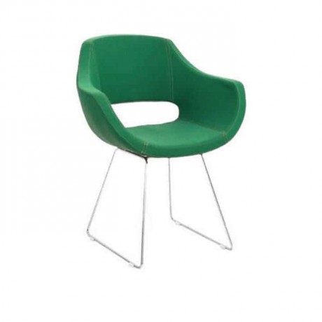 Green Leather Fabric Upholstered Chromium Leg Armchair