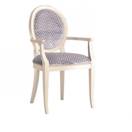 Yuvarlak Sırtlı Beyaz Boyalı Desenli Kollu Sandalye